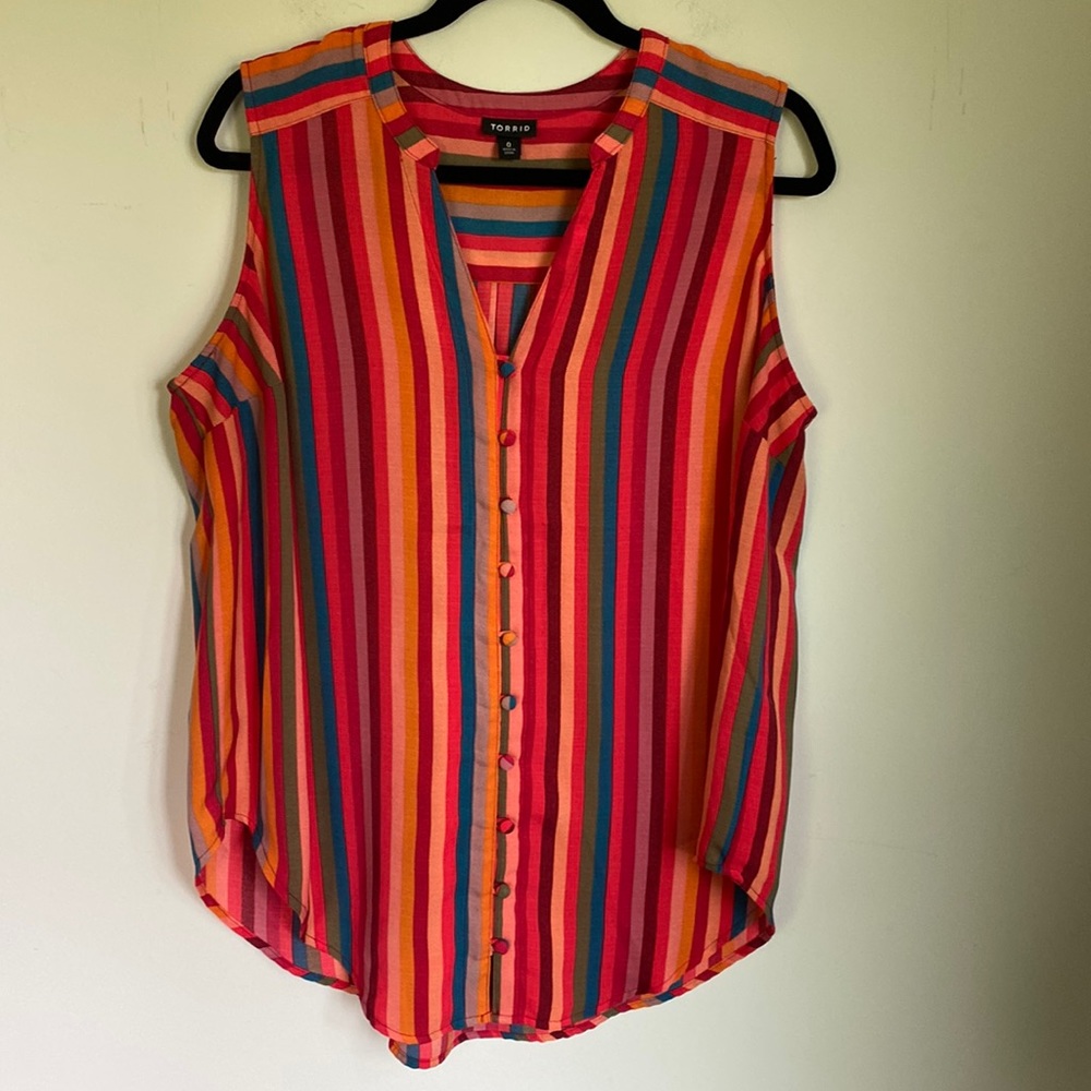 Torrid Striped Multicolor Button-Front Sleeveless Blouse
